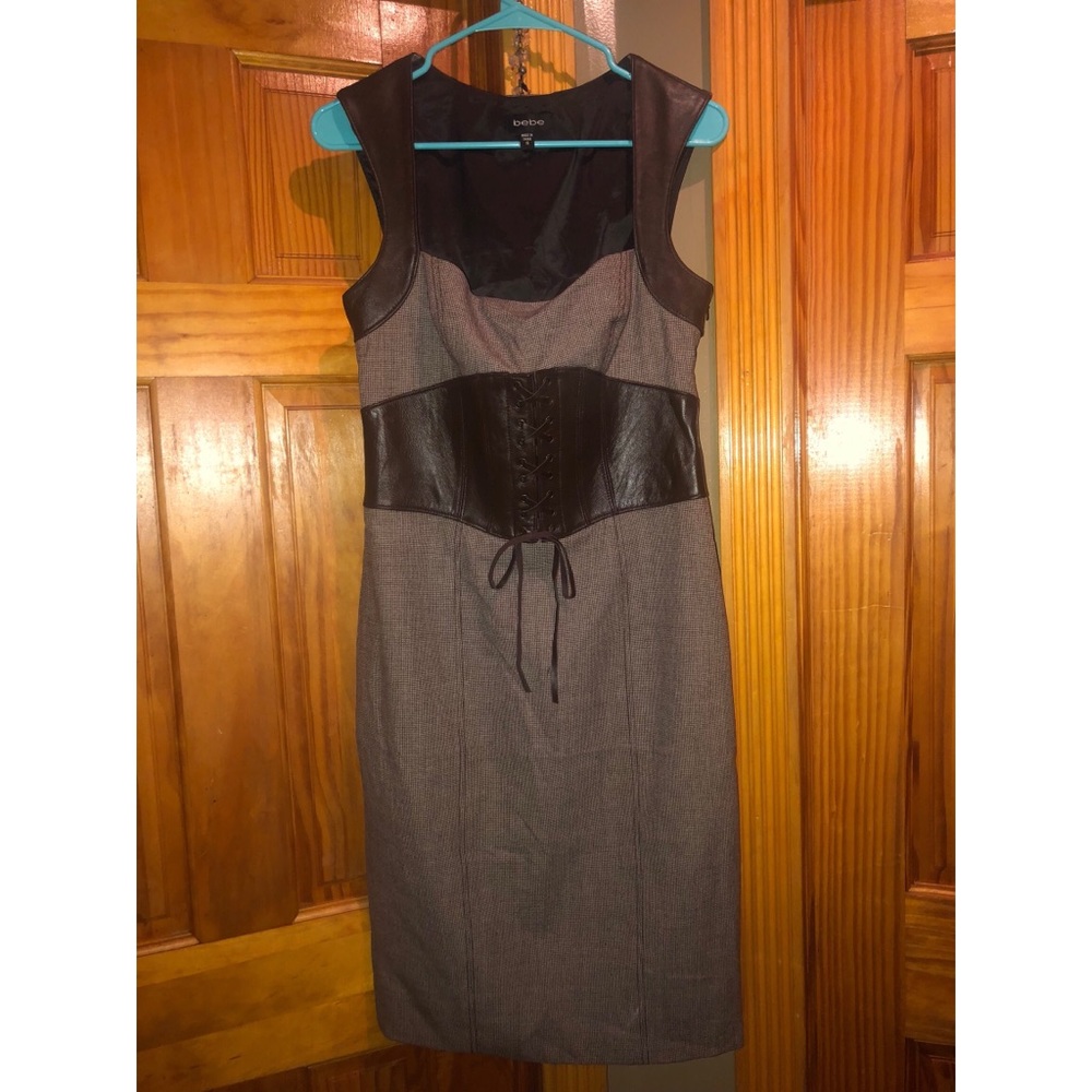 Brown leather detailed BEBE dress